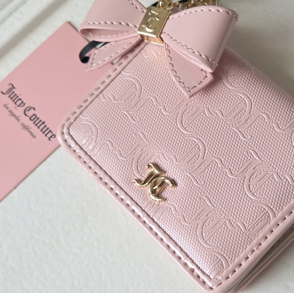 Juicy Couture Pink Wallet with Embossed Pattern & Pink Bow